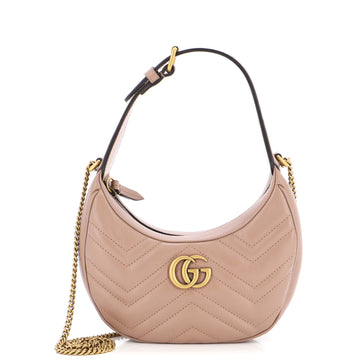 Gucci GG Marmont Half Moon Hobo Leather Mini
