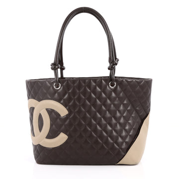 Chanel Cambon Tote Quilted Leather Large Brown