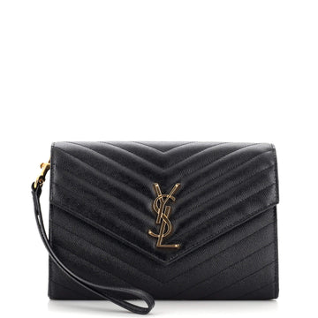 Saint Laurent Classic Monogram Envelope Wristlet Clutch Matelasse Chevron Leather