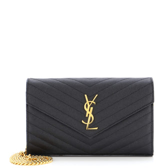 Saint Laurent Classic Monogram Wallet on Chain Matelasse Chevron Leather Medium