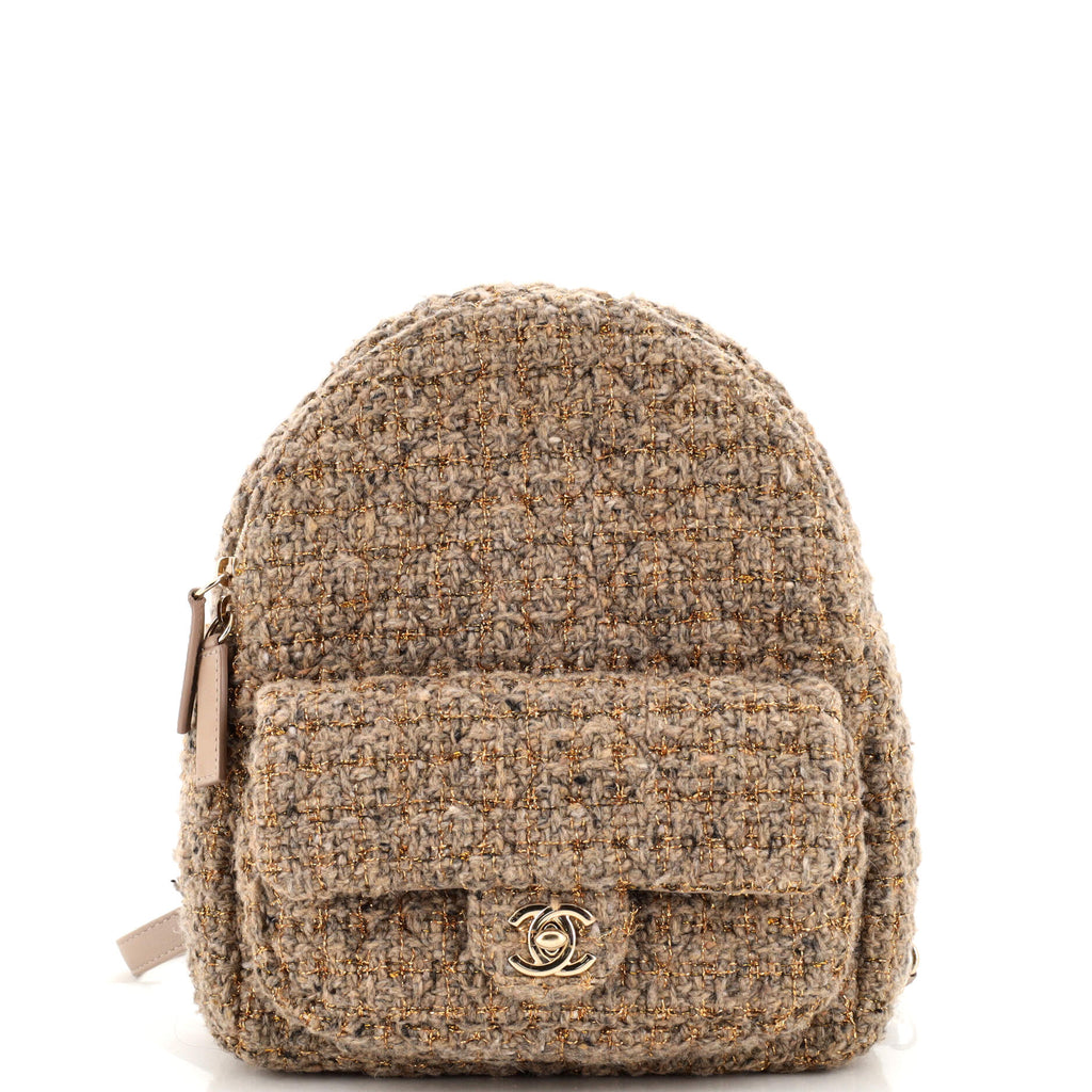 chanel backpack mini Chanel CC Pocket Backpack Quilted Tweed Mini Neutral 2227301