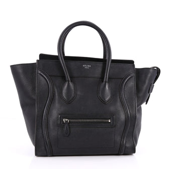 Celine Luggage Handbag Grainy Leather Mini Black 2227601