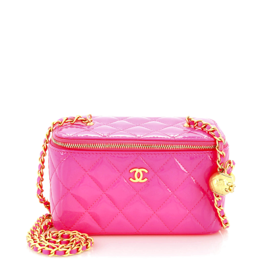 Chanel Pearl Crush Vanity Case with Chain Quilted Patent Small Pink 2228062