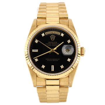 Rolex Oyster Perpetual President Day-Date Automatic Watch Yellow Gold with Round and Baguette Diamond Markers 36