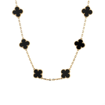 Van Cleef & Arpels Vintage Alhambra 10 Motifs Necklace 18K Yellow Gold and Onyx