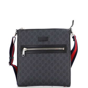 Gucci Web Strap Front Zip Messenger Bag GG Coated Canvas Medium