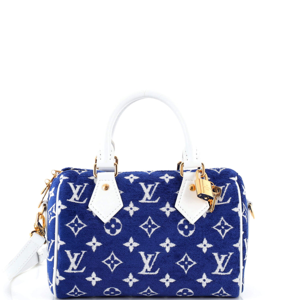 Louis Vuitton Speedy Bandouliere Bag LV Match Monogram Jacquard Velvet 20  Blue 222827105