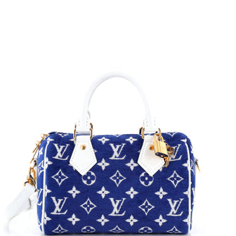 Louis Vuitton Speedy Bandouliere Bag LV Match Monogram Jacquard Velvet 20 Blue