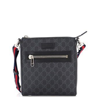 Gucci Web Strap Front Zip Messenger Bag GG Coated Canvas Small