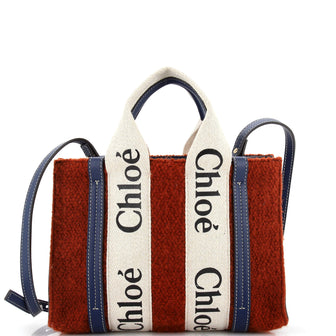 Chloe Woody Tote Wool with Leather and Canvas Small