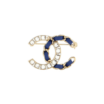 Chanel CC Chain Brooch Metal with Leather and Crystals
