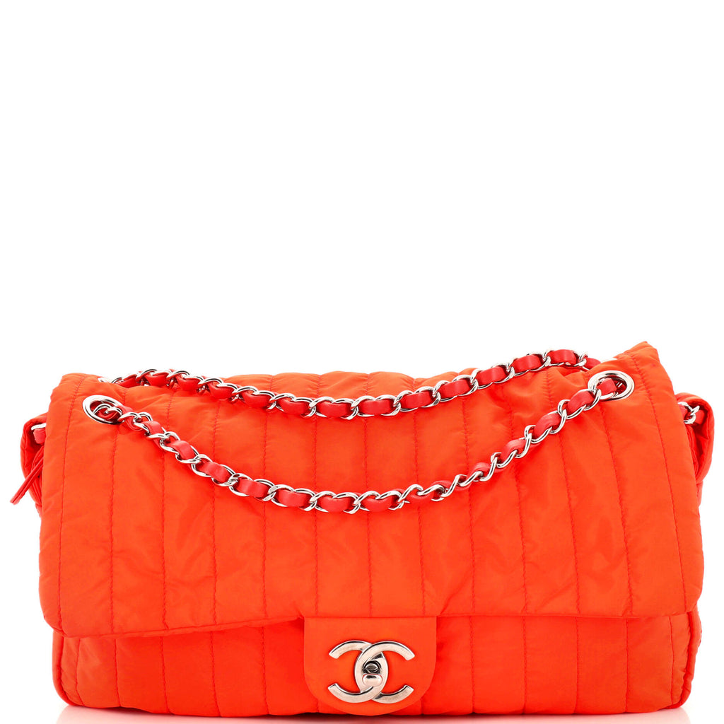 CHANEL, Bags, Chanel Soft Shell Flap Bag Vertical Quilted Nylon Jumbo  Orange