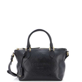 Prada Embossed Logo Convertible Tote Glace Calf Small