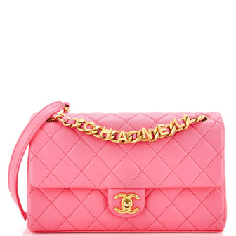 Chanel Logo Letters Chanel Touch Chain Flap Bag Quilted Lambskin Medium Pink  222827156