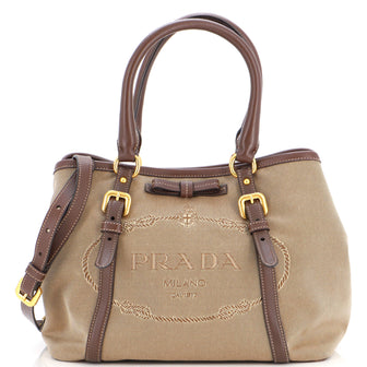 Prada Logo Convertible Tote Canvas with Leather Medium