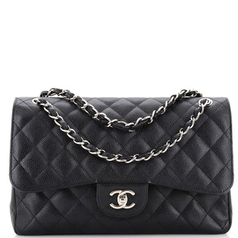 Chanel Classic Double Flap Bag Quilted Caviar Jumbo Black 22282725