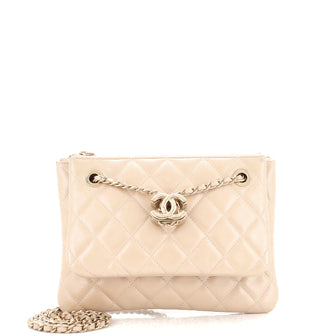 Chanel CC Drawstring Double Zip Crossbody Pouch Quilted Lambskin