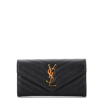 Saint Laurent Classic Monogram Flap Wallet Matelasse Chevron Leather Large