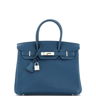 Hermes Birkin Handbag Blue Epsom with Palladium Hardware 30