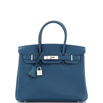 Hermes Birkin Handbag Blue Epsom with Palladium Hardware 30