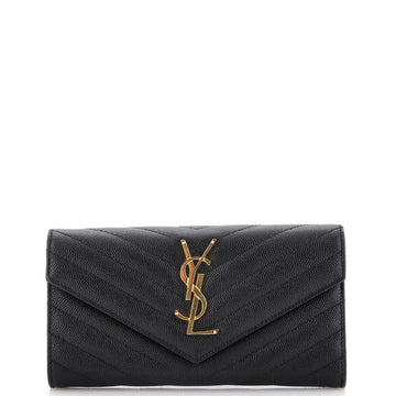 Saint Laurent Classic Monogram Flap Wallet Matelasse Chevron Leather Large