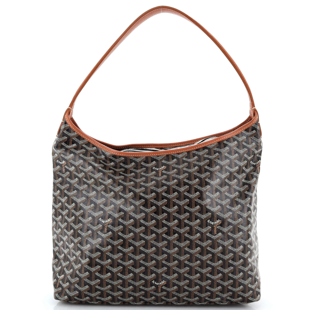 goyard sac hobo boheme pm noir et naturel black leather & black canvas,  with dust cover