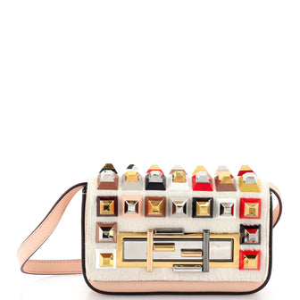 Fendi 3Baguette Crossbody Bag Embellished Pony Hair and Leather Mini