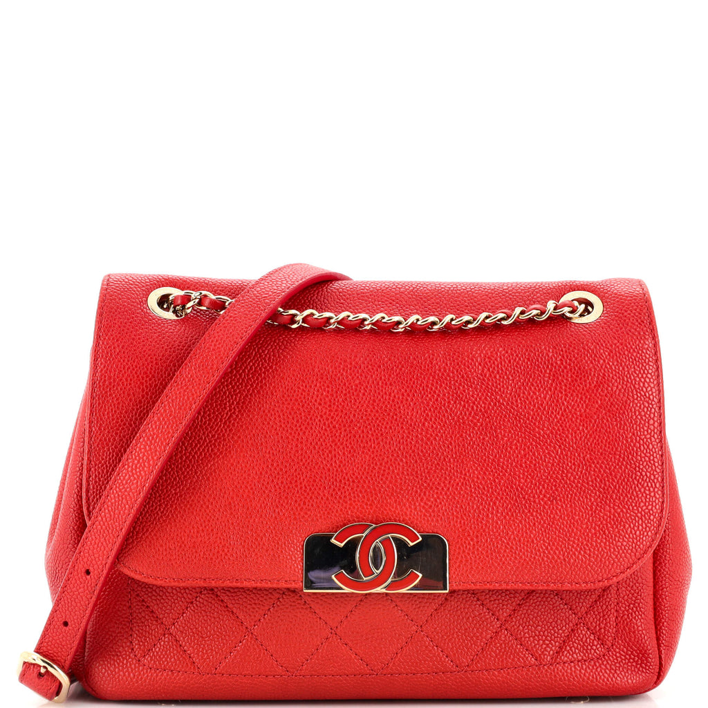 Chanel Data Center Back Pocket Flap Bag Caviar Medium Red 22283531
