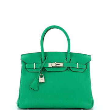 Hermes Birkin Handbag Green Togo with Palladium Hardware 30