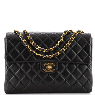 Chanel Vintage Classic Single Flap Bag Quilted Lambskin Jumbo