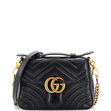 Gucci GG Marmont Top Handle Flap Bag Matelasse Leather Mini