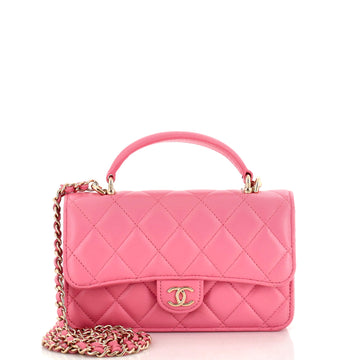 Chanel Classic Single Flap Top Handle Bag Quilted Lambskin Mini