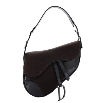 Christian Dior Vintage Saddle Bag Canvas with Patent Medium