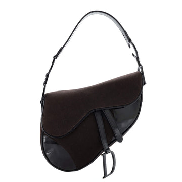 Christian Dior Vintage Saddle Bag Canvas with Patent Medium