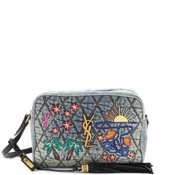 Saint Laurent Lou Camera Bag Embroidered Quilted Denim Small