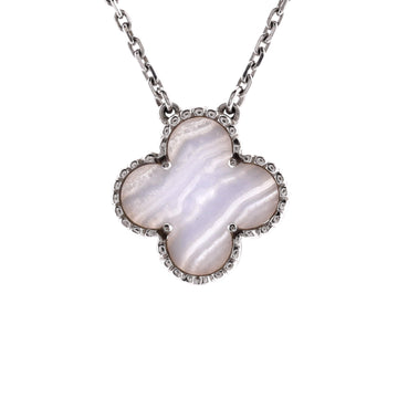 Van Cleef & Arpels Vintage Alhambra Pendant Necklace 18K White Gold and Chalcedony