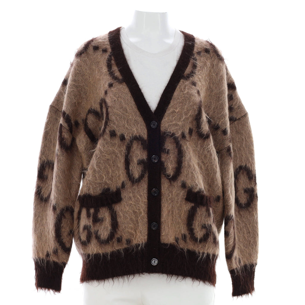 GUCCIカーディガンxxs GGウール ジャカード リバーシブルカーディガン ・ブルー