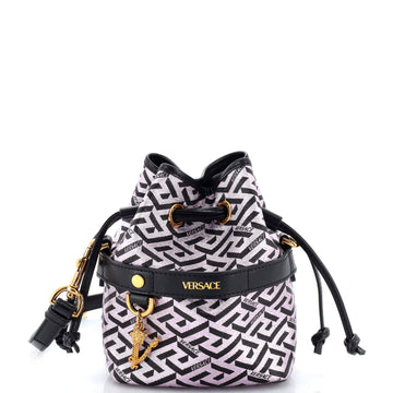 Versace La Greca Bucket Bag (Outlet) Printed Coated Canvas Mini