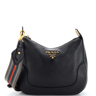 Prada Striped Strap Zip Hobo Vitello Daino Medium