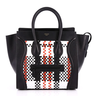 Celine Luggage Handbag Woven Leather Mini Black 2230501