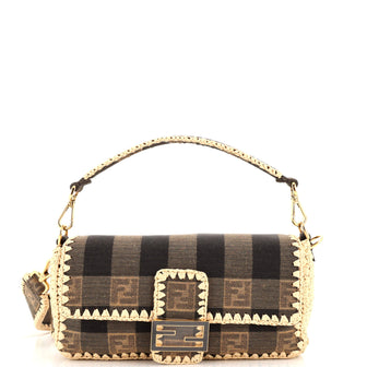 Fendi Baguette NM Bag Pequin Canvas with Raffia Medium