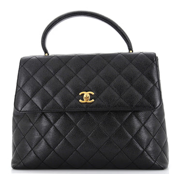 Chanel Vintage Classic Top Handle Flap Bag Quilted Caviar Jumbo