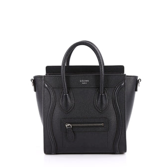Celine Luggage Handbag Grainy Leather Nano Black 2230702