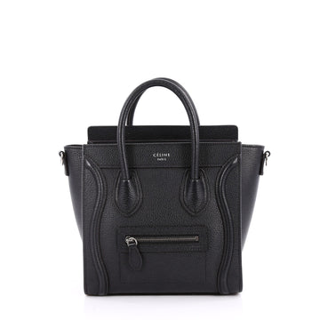 Celine Luggage Handbag Grainy Leather Nano Black 2230702