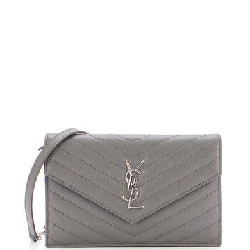 Saint Laurent Classic Monogram Wallet on Chain Matelasse Chevron Leather Small