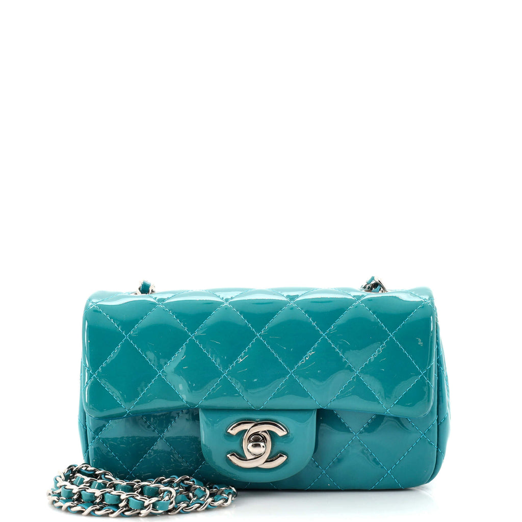 Chanel Classic Single Flap Bag Quilted Patent Extra Mini Blue 2231111