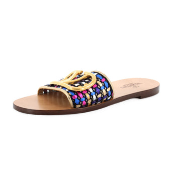 Valentino Garavani Women's VLogo Slide Sandals Woven Leather