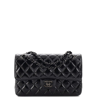 Chanel So Black Classic Double Flap Bag Quilted Shiny Crumpled Calfskin  Small Black 2227961