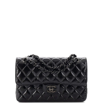 Chanel So Black Classic Double Flap Bag Quilted Shiny Crumpled Calfskin Small