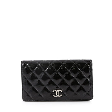 Chanel Paris-Dallas Bi-Fold Wallet Quilted Patent Goatskin Long Black